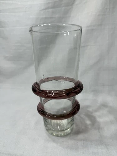 VTG MCM Blenko Double Ring Hand Blown 7" Glass Tumbler - Crystal Amethyst Rings