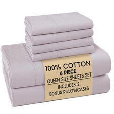 100 Cotton Queen Size Sheets Crisp Percale Sheets Queen with 4 Pillowcases...