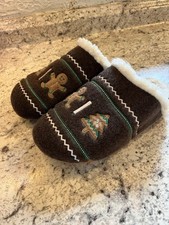 Lands Ends Women's Brown Felt Scuff Gingerbread Slippers Size 10B