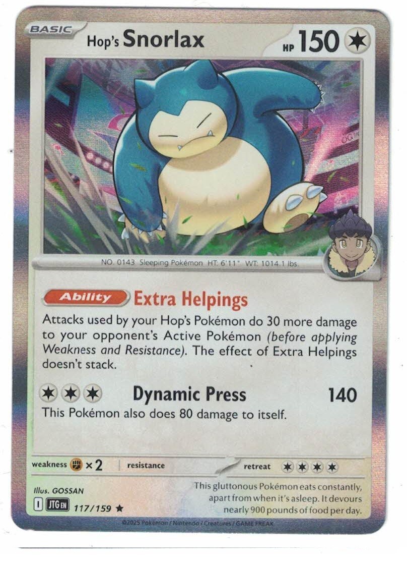 HOP'S SNORLAX 117/159 RARE JOURNEY TOGETHER POKEMON