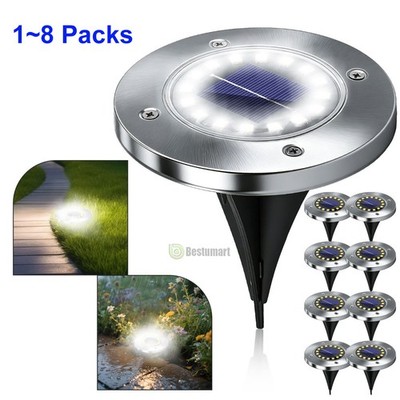 1~8PCS Solar Ground Light 16LED White Solar Outdoor Lights Disk Light Waterproof