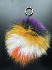 Keychain Keyring Bag Charm Pompom Charm Multicolor Fox Fur Calf Leather