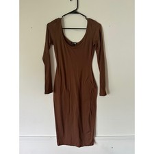 Fashion Nova Midi Dress Womens Small Bodycon Cocoa Brown Long Sleeve Scoop Neck