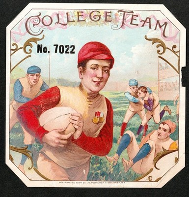 Ext. RARE   1890 Football College Team Cigar Box Label Schumacher Sports SR.L.cT