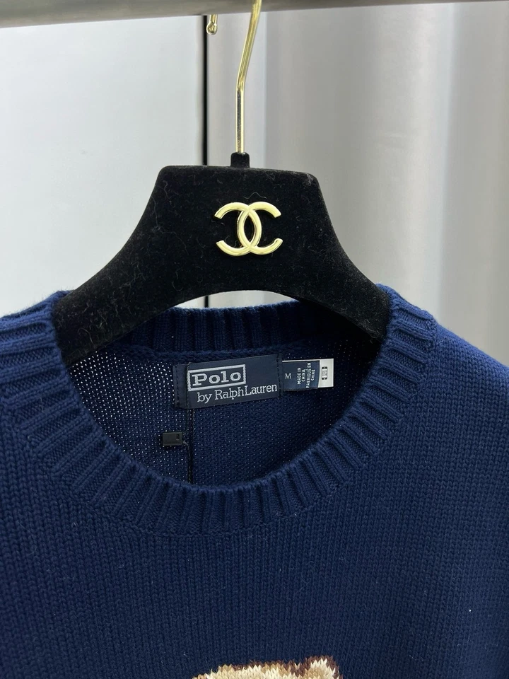 Polo Bear Crewneck Sweater BLUE Ralph Lauren Bear Motif cotton Jumper sz M Women - Image 2 of 4