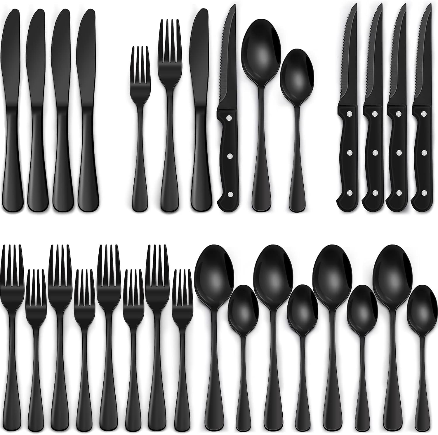 EWFEN 24-Piece Silverware Set with Steak Knives, Food-Grade Stainless Steel Tabl
