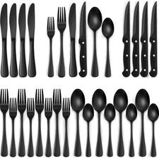 EWFEN 24-Piece Silverware Set with Steak Knives, Food-Grade Stainless Steel Tabl