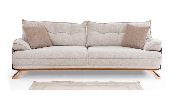 Dreisitzer Sofa 3 Sitzer Couch Polstersofa Stoffsofa Beige Moderne-image