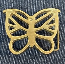 Butterfly Shaped Belt Buckle Figural Cutout Hippy Boho Solid Brass VTG 1970s