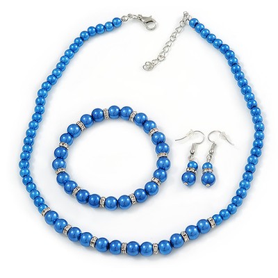 5 mm, 7 mm Elektrisch Blau Glas/Kristall Perlen Set In Versilbert/42 cm L/5 cm Ext