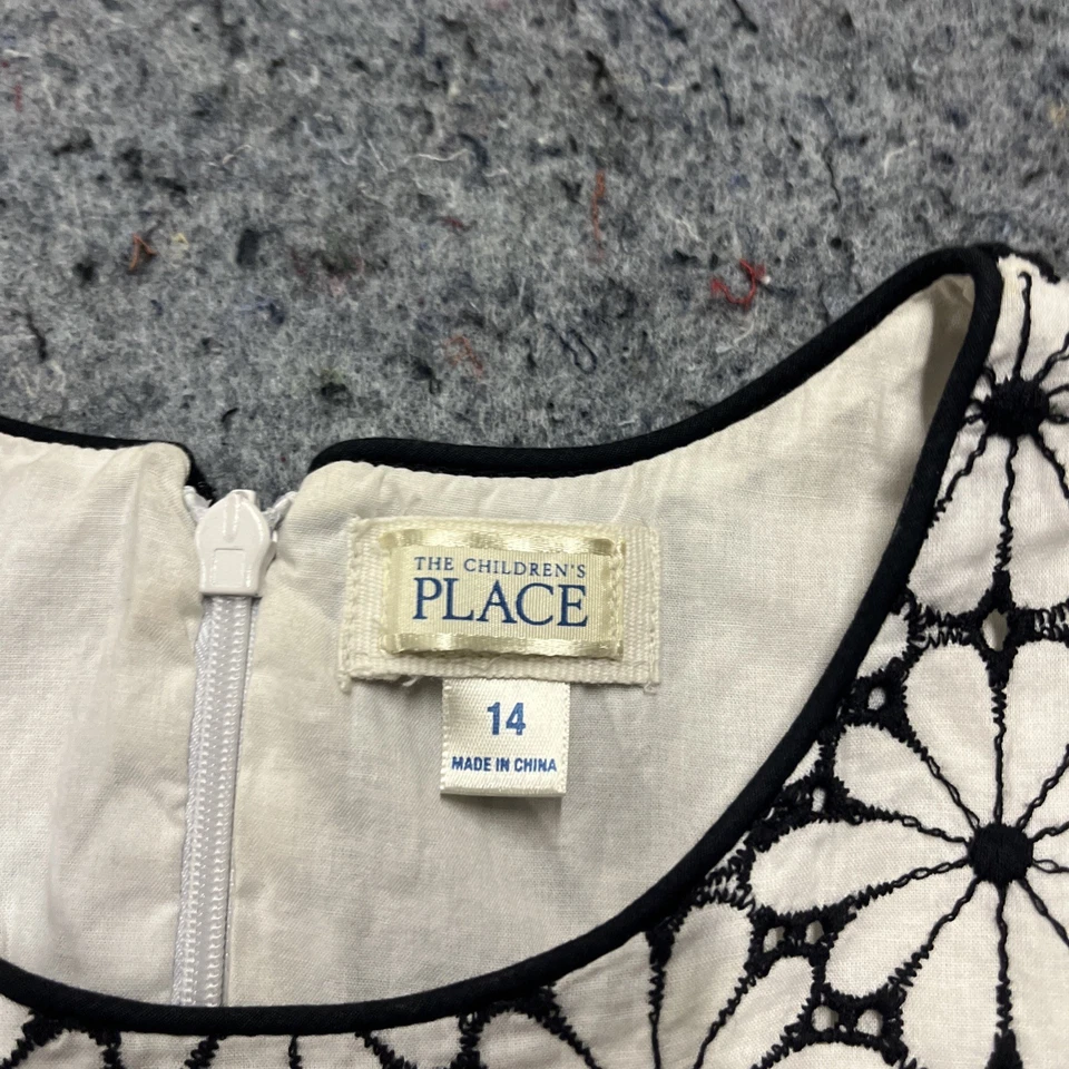 黑白花卉女孩连衣裙 14 码 无袖。 裙衬 后拉链。 时尚 — 第 3/4 张图片