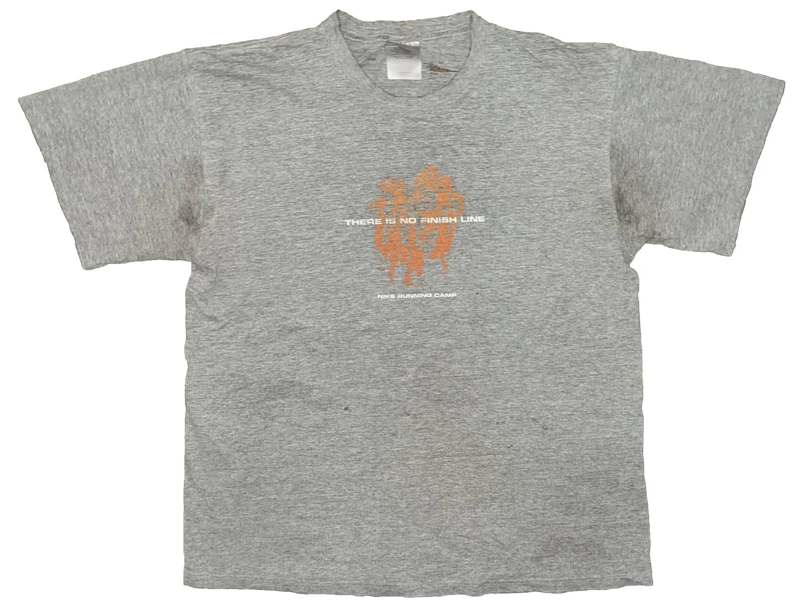 Vtg 90s Y2k Nike Running Camp Eugene Trails Gray Distressed T Shirt Medium a46