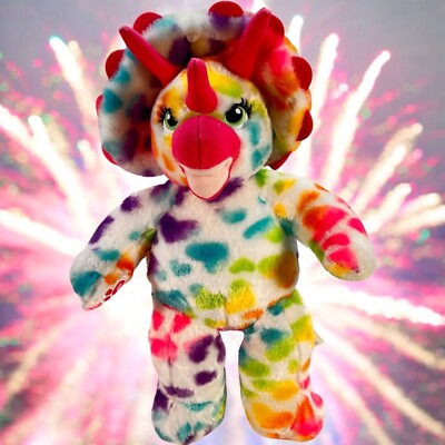 Build A Bear Rainbow Hearts Triceratops Dinosaur Plush Laughing Voice Box 16''