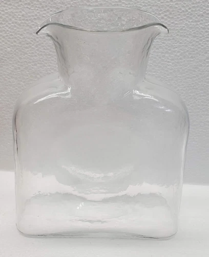 Blenko Glass Double Spout Water Bottle Pitcher Clear 8" MCM