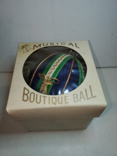 Vintage Nasco Musical Boutique Ball Christmas Ornament Blue Green Gold  - Afbeelding 1 van 9