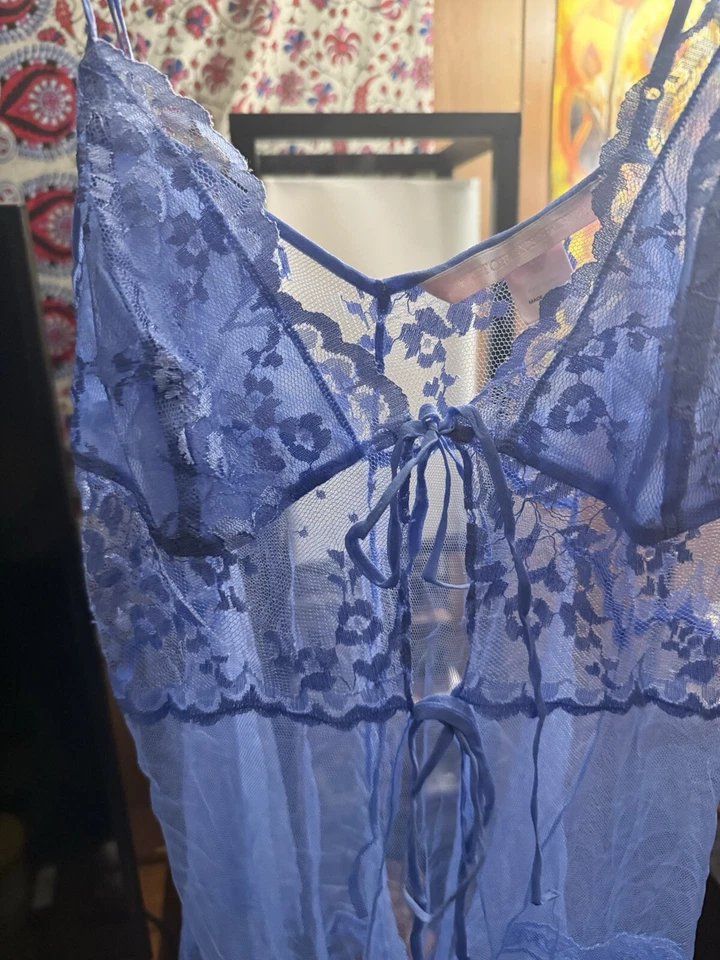 Lencería Babydoll Vintage Victoria's Secret Y2K Azul Transparente Fly-Away Talla Pequeña Foto 2 de 4