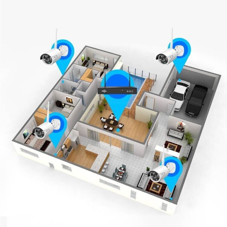 Used Hiseeu Wireless Wifi 3MP 8CH NVR Security Camera CCTV System Outdoor Home 