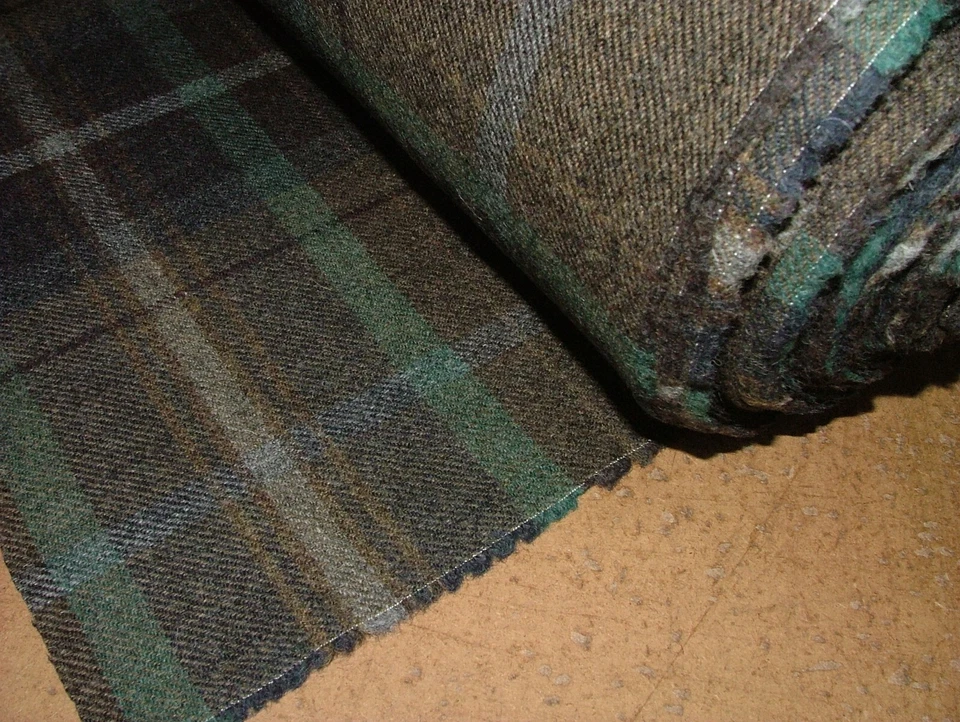 100% Shetland Laine Marron Bleu Sarcelle Tartan Tapisserie Rideau Coussin Tissu - Photo 2/4