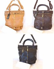 NEW BOSALINA BROWN+BLACK LEATHERETTE+STUD CROSSBODY,TOTE,PURSE,HAND+DUST BAG
