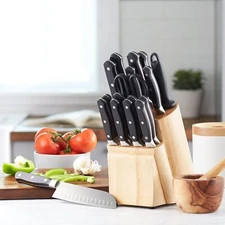 Kitchen Knife Set 15PCS High Carbon Stainless Steel Knife with Block Sharpener