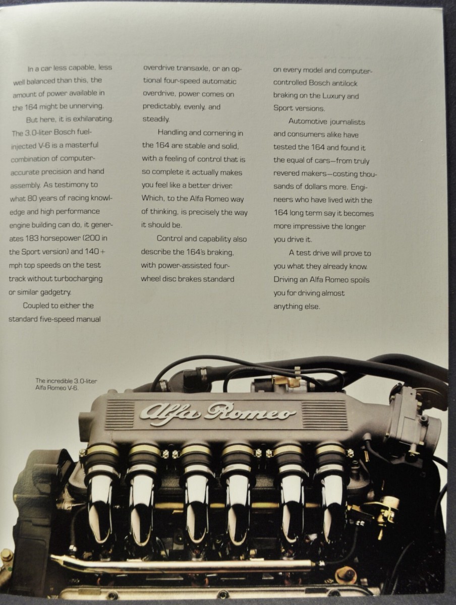1990 Alfa Romeo 164 Sedan Brochure Folder 164L 164S Excellent