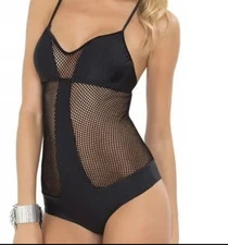 LULI FAMA  Sexy One Piece Swimwear Mesh Monokini Swimsuit Retro Bodysuit Plunge