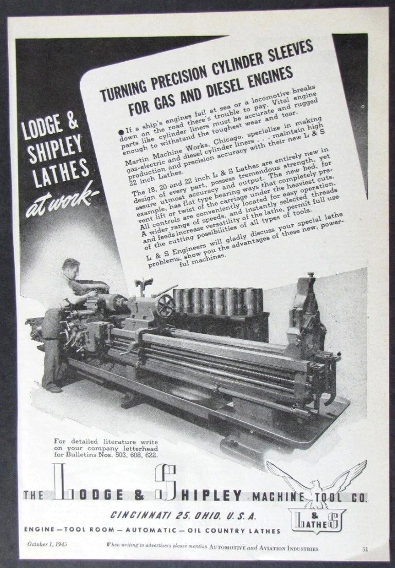 Vintage 1945 Lodge Shipley Lathe Machine Tool Print Ad eBay