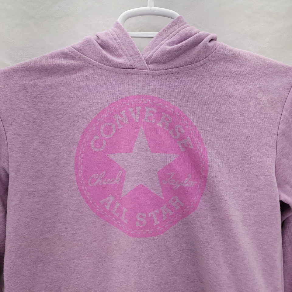 CONVERSE All Star Chuck Taylor Rosa Crop SUDADERA CON CAPUCHA Niñas L Sudadera Pullover Foto 2 de 4