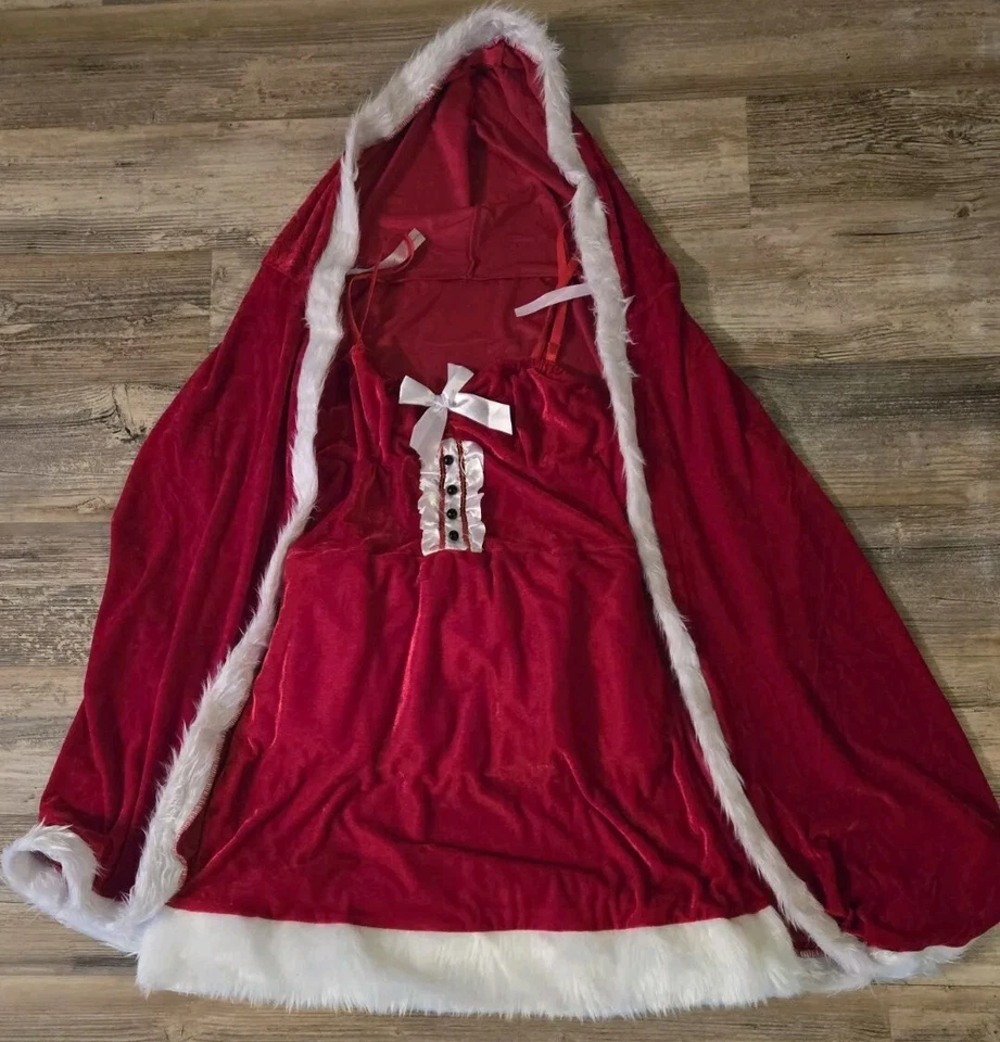 Lady Sexy Red Velvet Santa Costume, Size Large, Dress & Cloak  - Image 2 of 4