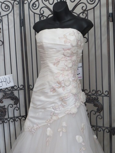 P94W COSMOBELLA SZ 4 CREAM PINK FIT N FLARE FLORAL FORMAL GOWN DRESS - Picture 2 of 10