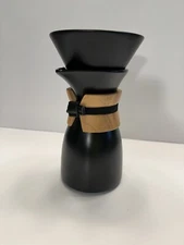 Pour Over Coffee Maker, Dripper & Decanter, Black Ceramic, Bamboo NEW OPEN BOX