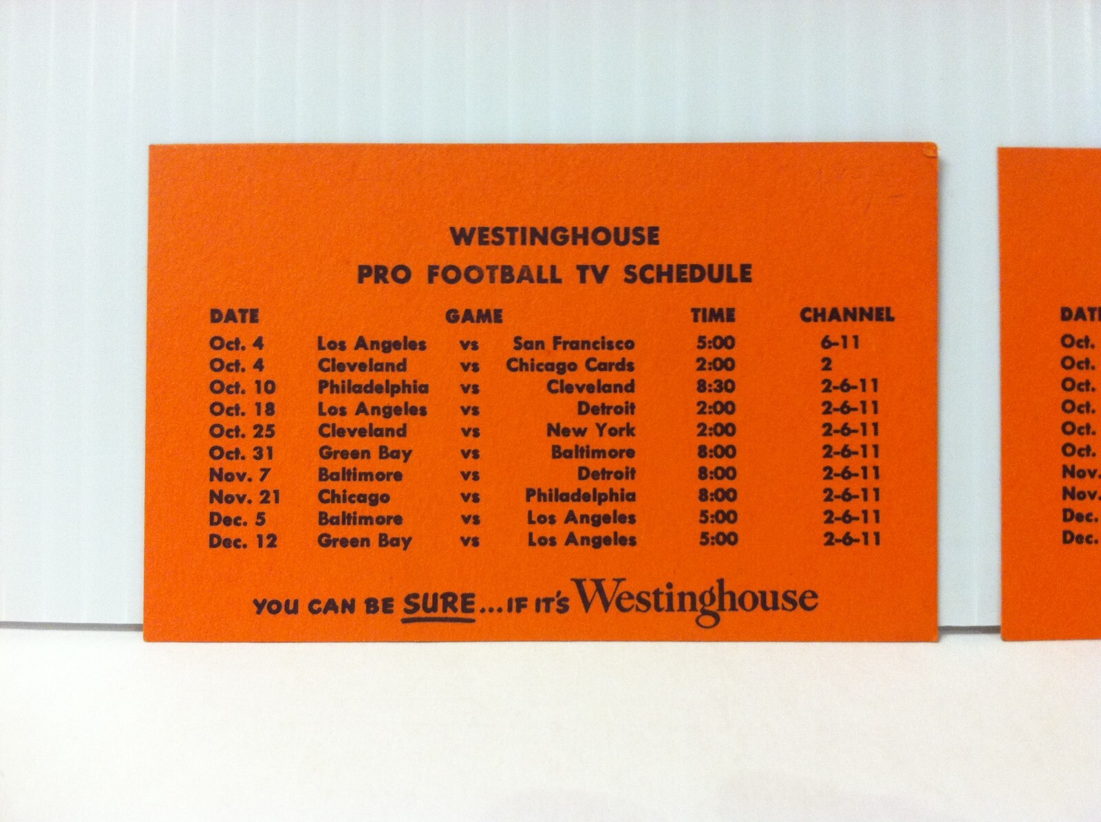 Lot of 2 1955 Westinghouse Pro Football TV Schedule "Collectible