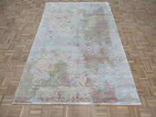 6'1 x 9'3 Hand Knotted Fine Modern Abstract Pink Oriental Rug With Silk G8447