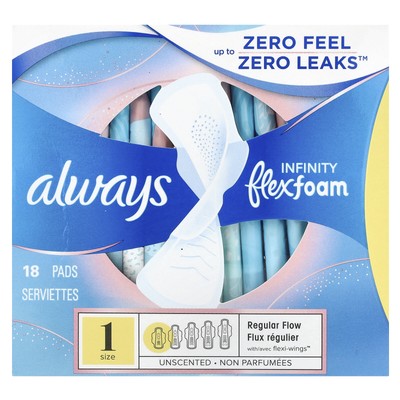 Infinity Flex Foam with Wings, Size 1, Regular Flow, Unscented, 18 Pads