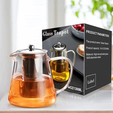 44 Oz/1300ML Glass Teapot Stovetop Borosilicate Clear Tea Kettle 18/8