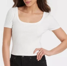 Women's Ribbed Short Sleeve Scoop Neck T-Shirt Universal Thread White Size XL