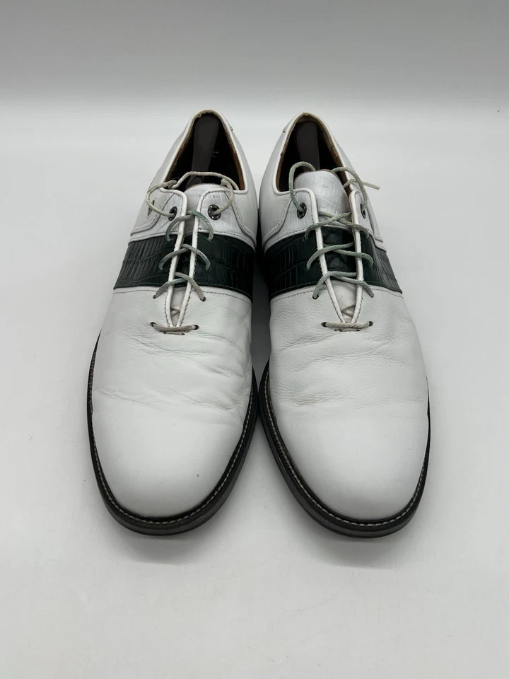 Мужские кожаные туфли для гольфа FootJoy Dryjoys серии Premiere 12,5 М белые зеленые кроксы. - Изображение 4 из 4