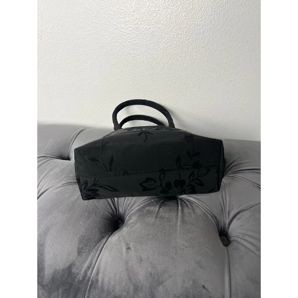 Vintage 90s Y2K Liz Claiborne Black Miniature Top Handle Velour Floral Purse - Image 4 of 4