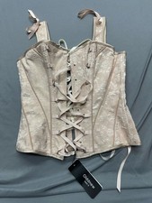 Olddnew Floral Jacquard Overbust Corset Top with Straps Beige