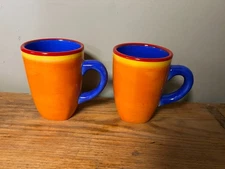 Dansk  CARIBE BAHAMA BLUE Orange  Hand Painted MUG Set of 2