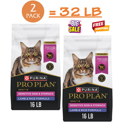2 PCS Purina  Pro Plan Sensitive Skin & Stomach Adult Dry Cat Food - Lamb & Rice