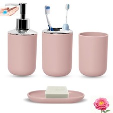 Matte Pink Bathroom Accessories Set, 4 Piece Plastic 4 Piece, Light