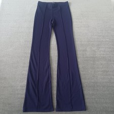 Mango Pants Women S Blue High Rise Flare Trousers Career Stretch Pull On Knit