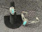 A Vintage 925 Sterling Silver & Turquoise Size 7 Ring Matching Cuff Bracelet