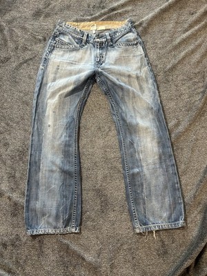 Y2K Mens Jeans-KING OF PRIDES-blue denim 'Loose Boot Cut' embroidered-33x32