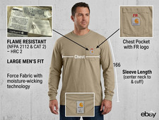 Carhartt Men Tan Cotton Flame Resistant FR Long Sleeve Pocket T-Shirt Large L