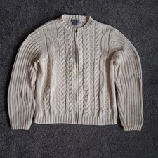 Vtg Women's Eddie Bauer Cable Knit Full Zip Sweater Sz Large 100 Cotton