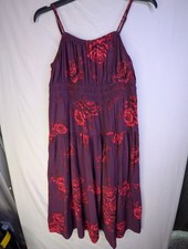 Old Navy Women'sPurple & Red Floral Print Sleeveless Smocked Tiered Midi Dress L