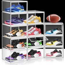 14 Pack Clear Shoe Boxes with Magnetic Lids - Stackable Storage Organizer
