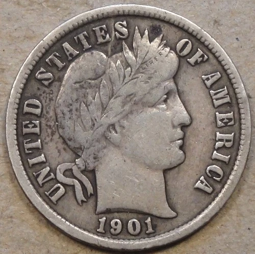 1901-S Barber Dime 10c VF+ Scratch between ES in States as Pictured L2